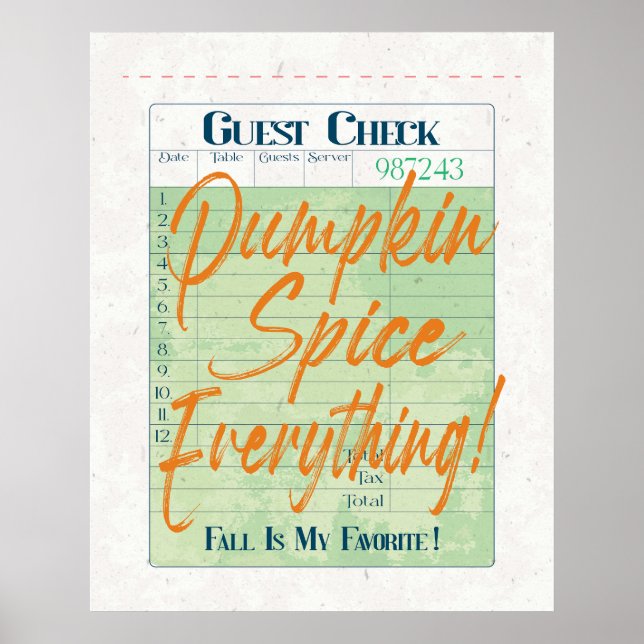 Pumpkin Spice Fall Autumn Guest Check Coffee Latte Poster (Framsidan)