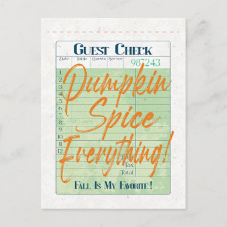 Pumpkin Spice Fall Autumn Guest Check Coffee Latte Vykort