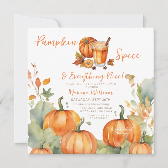 Pumpkin Spice Fall Baby Shower Boho Orange Blommig Inbjudningar (Framsida)