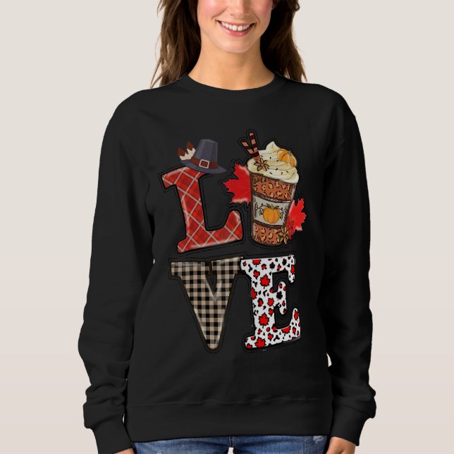 Pumpkin Spice Fall Buffalo Plaid Love Thanksgiving T Shirt (Framsida)