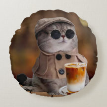 Pumpkin Spice Fall Cat Round Dekorativ kudde