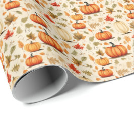 Pumpkin Spice Fall Leaves Rustic Gift Wrap Design Presentpapper