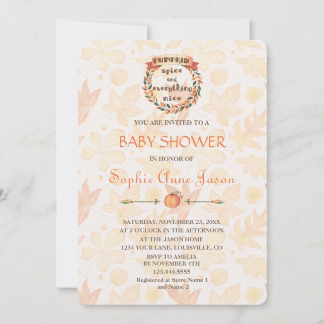 Pumpkin Spice Fall Thanksgiving Baby Shower Inbjudningar (Framsida)