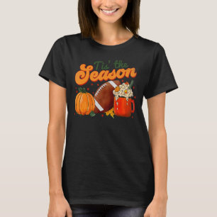 Pumpkin Spice Football Tis Season Fall Thanksg T Shirt