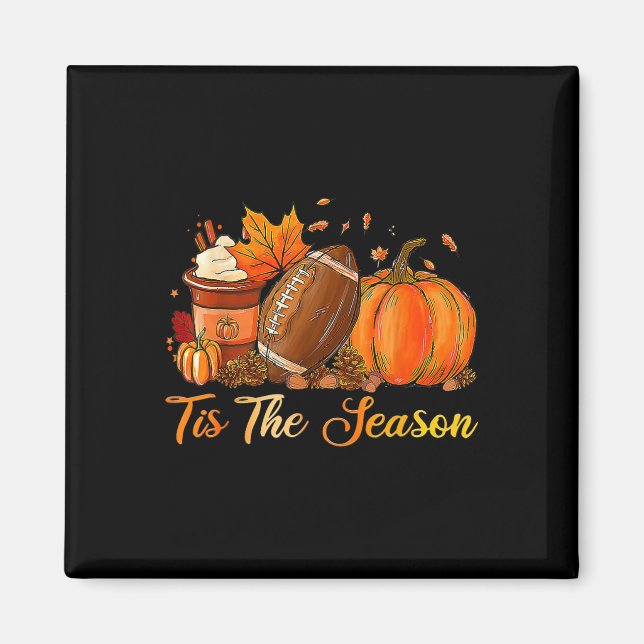 Pumpkin Spice Footbyll Tis Season Fall Thanksg Magnet (Framsidan)