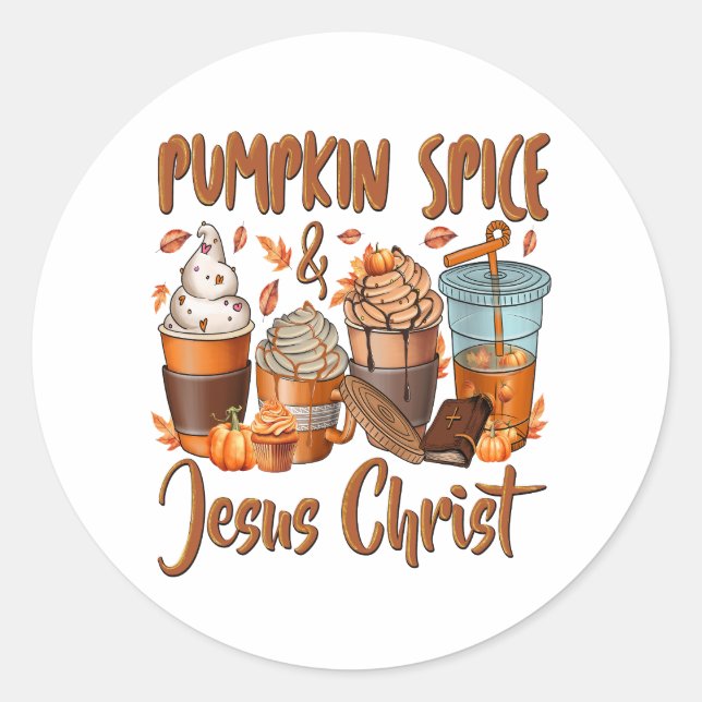 Pumpkin Spice Jesus Kristus Runt Klistermärke (Framsida)
