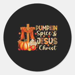 Pumpkin Spice Jesus Kristus Thanksgiving Höstfel Runt Klistermärke