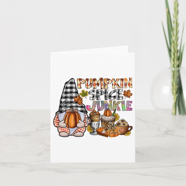 Pumpkin Spice Junkie Gnomes faller hösten Thanksgi Kort (Framsida)