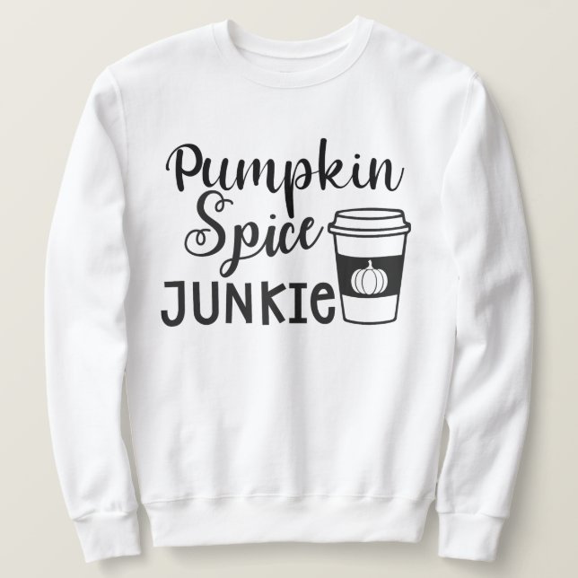 Pumpkin Spice Junkie med höst löv och pumpor Lång Ärmad Tröja (Design framsida)