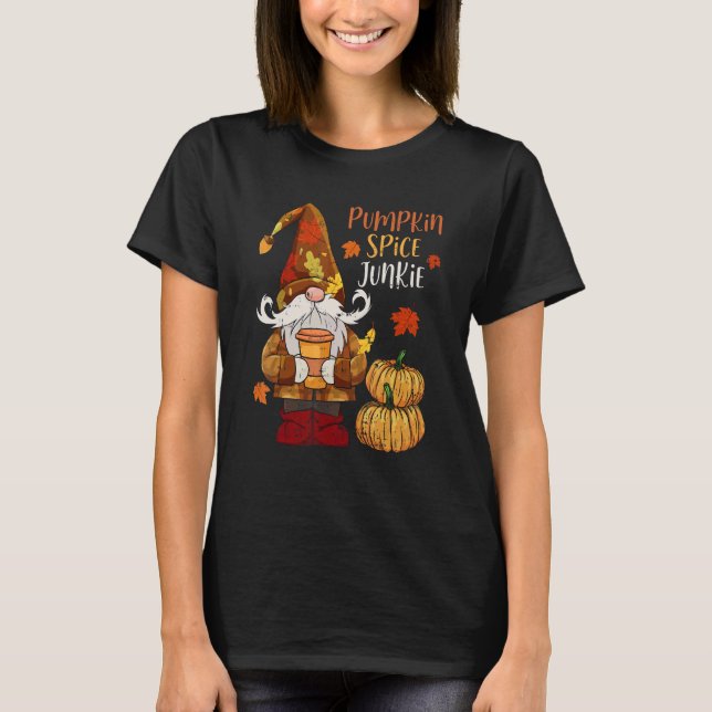 Pumpkin Spice Junkie Pumpkin Latte Gnome Thanksgiv T Shirt (Framsida)