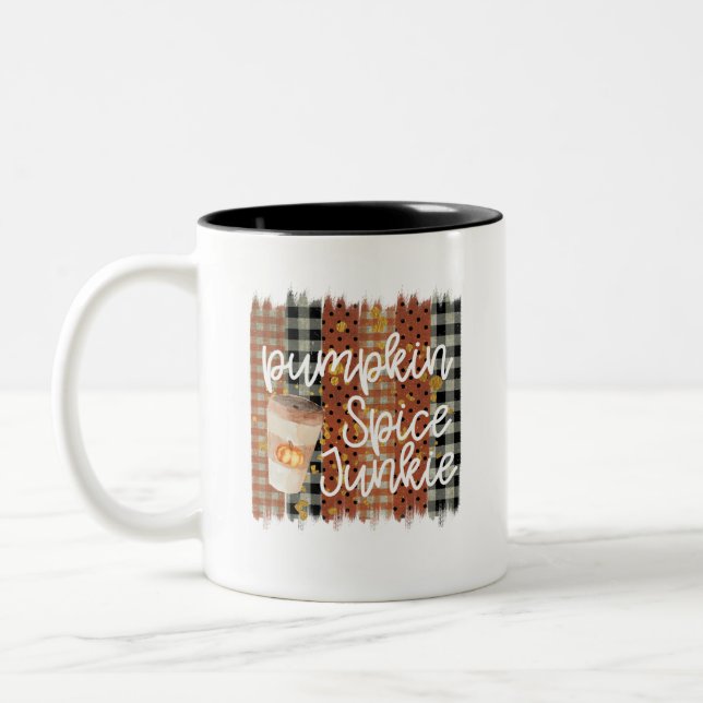 Pumpkin Spice Junkie - Rustic Autumn Två-Tonad Mugg (Vänster)