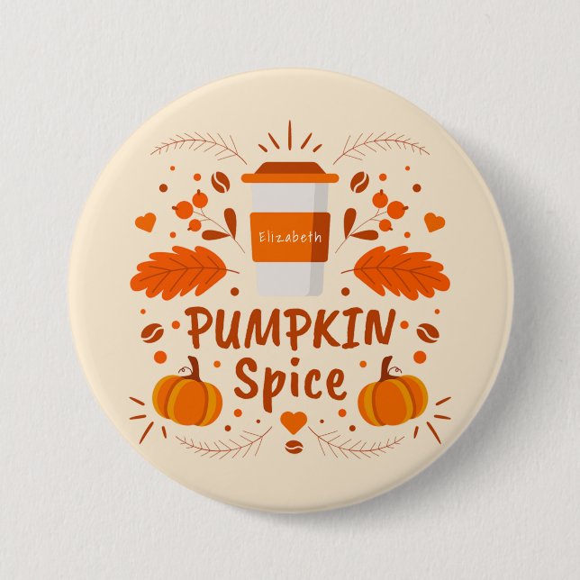 Pumpkin Spice-kaffe, höst löv Knapp (Framsida)