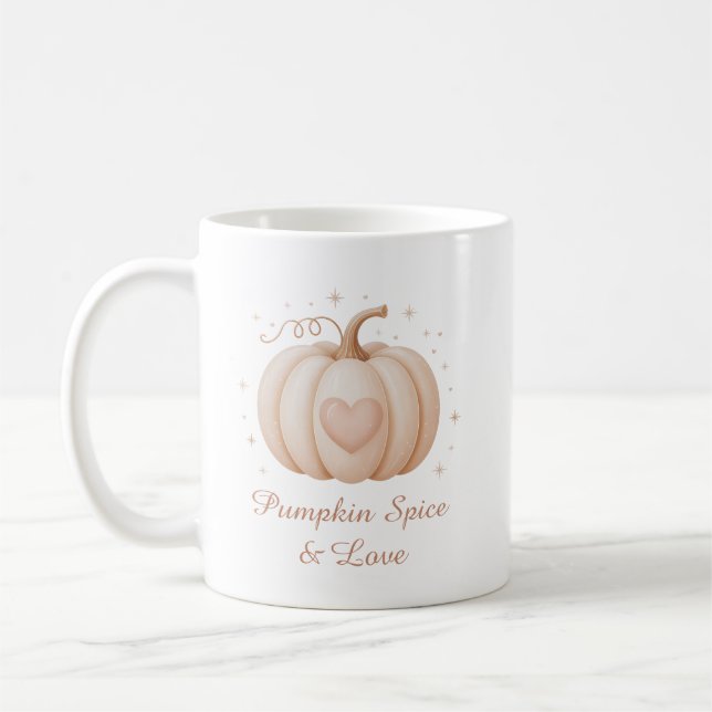 Pumpkin Spice & Kärlek Cute Pastel Pumpkin Hallowe Kaffemugg (Vänster)