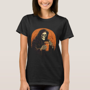 Pumpkin Spice Latte Coffee Autumn Halloween Grim R T Shirt