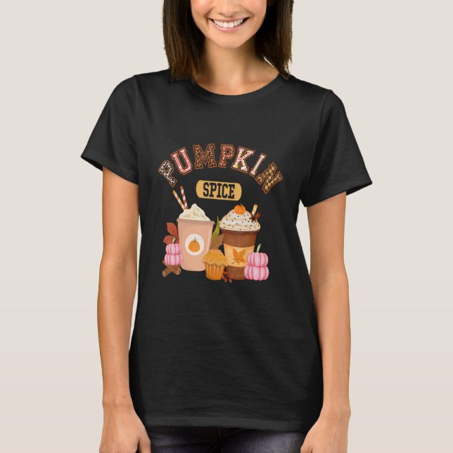 Pumpkin Spice Latte Coffee Halloween Hej Fall Se T Shirt (Framsida)