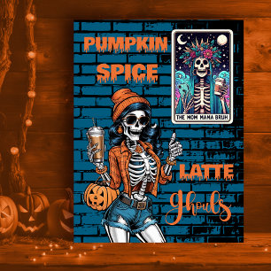 Pumpkin Spice Latte Ghouls Hipster Mamma Halloween Helg Vykort