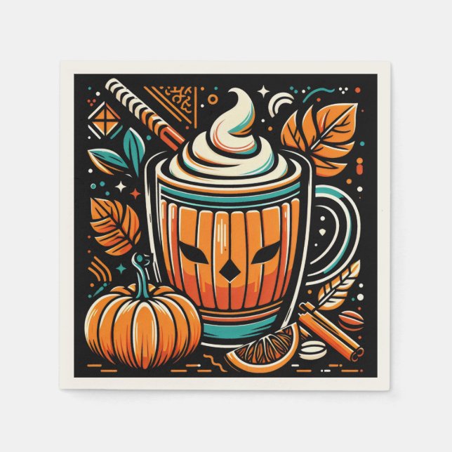 Pumpkin Spice Latte Halloween-design Pappersservett (Framsidan)