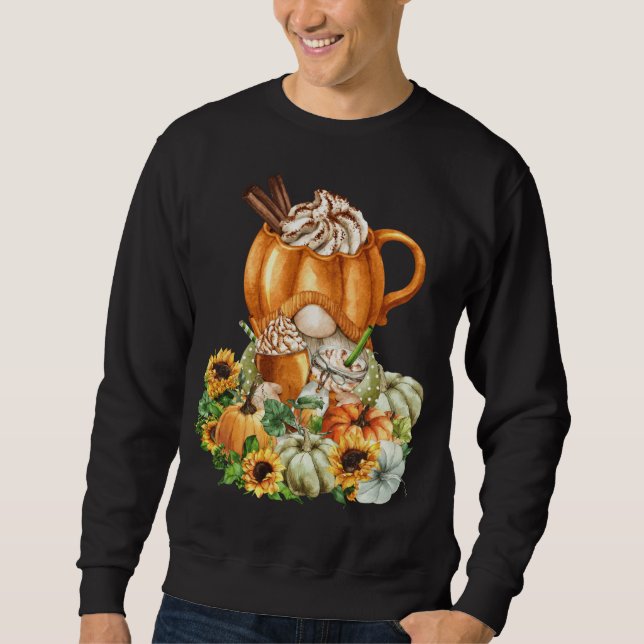 Pumpkin Spice Latte Löv Cute Gnomes - Lycklig Fal Lång Ärmad Tröja (Framsida)