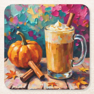 Pumpkin Spice Latte på en färglös bakgrund Underlägg Papper Kvadrat