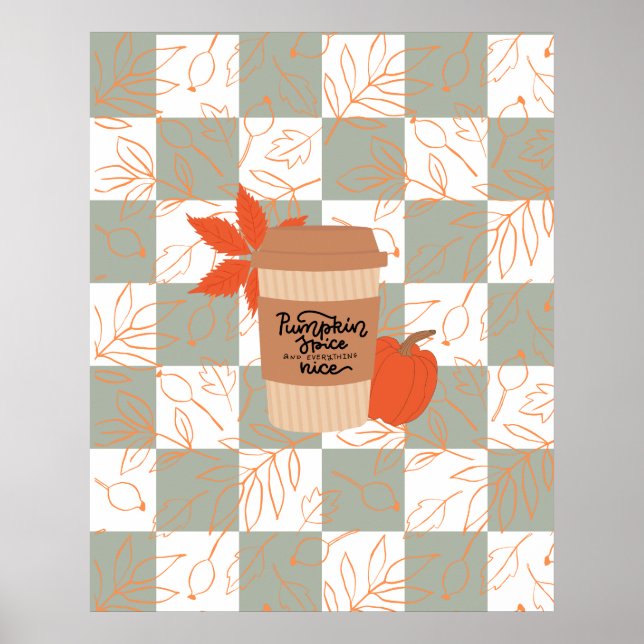 Pumpkin Spice Latte på Flanals bakgrund Poster (Framsidan)