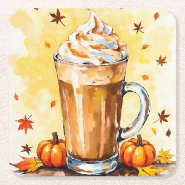 Pumpkin Spice Latte på hösten Underlägg Papper Kvadrat (Framsidan)