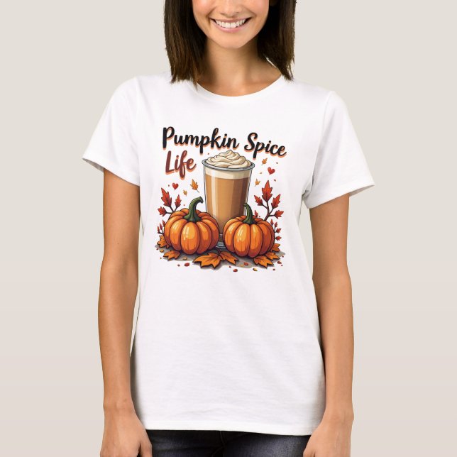 Pumpkin Spice Latte & Pumpkins Fall T-Shirt (Framsida)