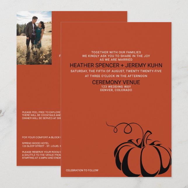 Pumpkin Spice med QR-kod och uppgifter om Bröllop Inbjudningar (Fram/baksida)