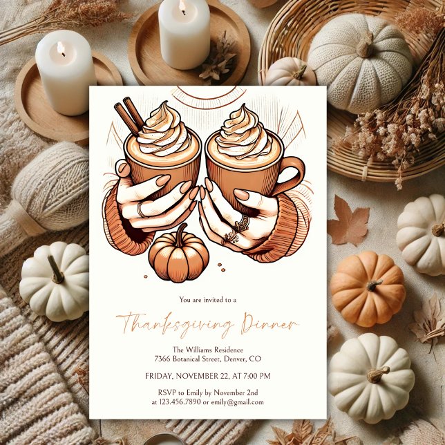 Pumpkin Spice & Mysigt Thanksgiving Middag på höst Inbjudningar (Cozy Pumpkin Spice Latte Thanksgiving Dinner Invitation)