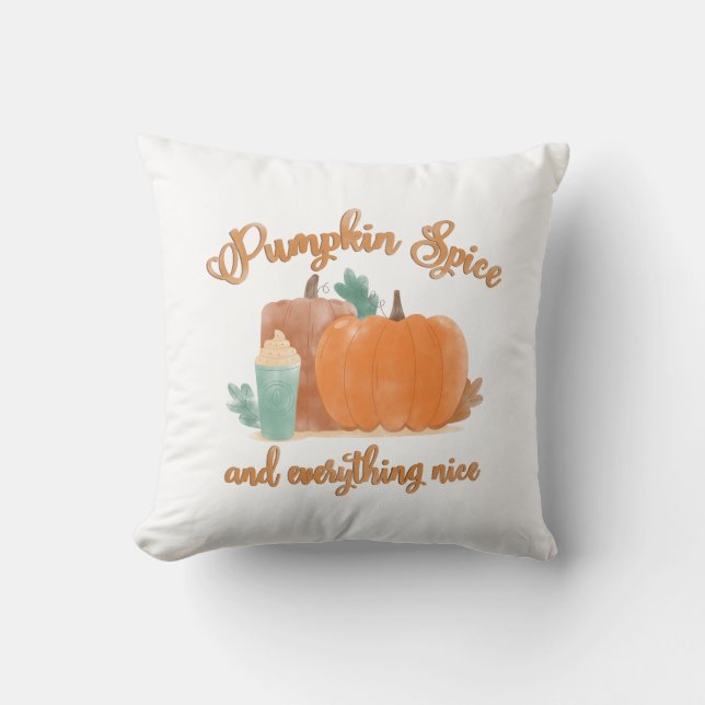 Pumpkin Spice och All Nice Watercolor Fall Kudde (Framsida)
