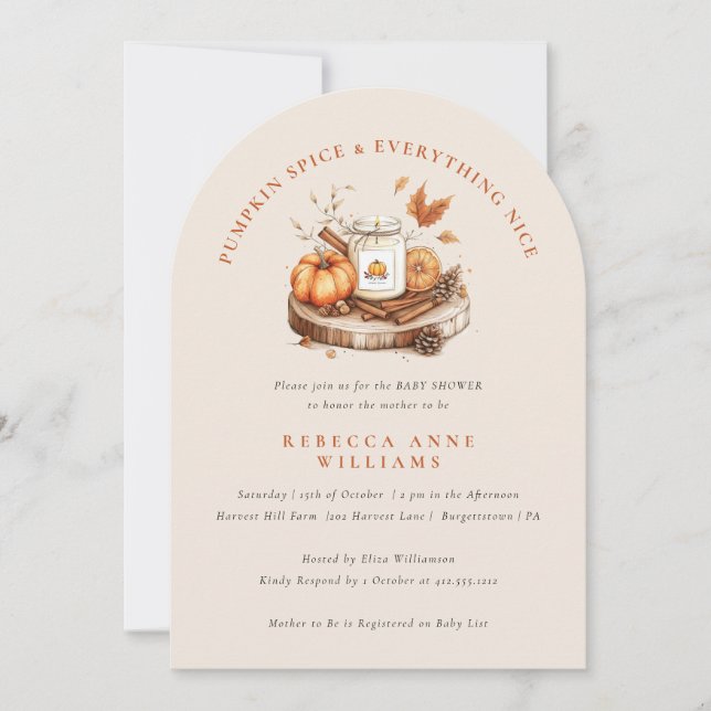 Pumpkin Spice och Allt Fall Baby Shower Inbjudningar (Framsida)