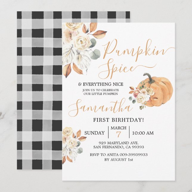 Pumpkin Spice och allt Nice 1:a födelsedagen Inbjudningar (Fram/baksida)