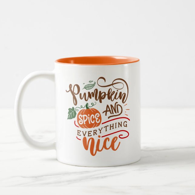 Pumpkin Spice och Allt Nice Fall Thanksgiin Två-Tonad Mugg (Vänster)