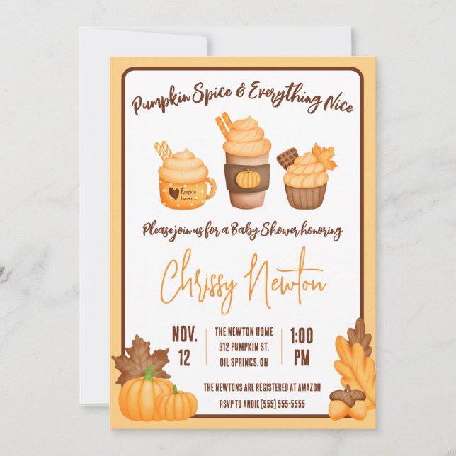 Pumpkin Spice och allt trevligt, babyskabokare Inbjudningar (Framsida)