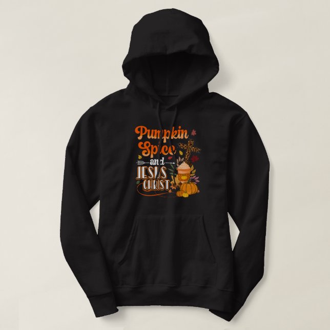 Pumpkin Spice och Jesus Cute Fall Coffee Lo Hoodie (Design framsida)