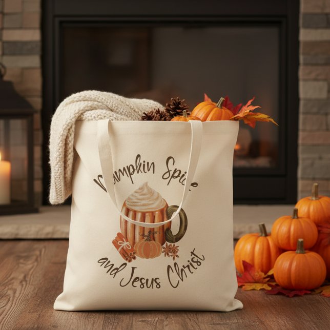 Pumpkin Spice och Jesus Kristus Christian Autumn Tygkasse (Pumpkin Spice and Jesus Christ Christian Autumn Tote Bag)