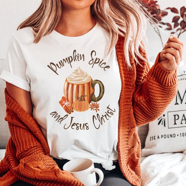 Pumpkin Spice och Jesus Kristus Christian T Shirt (Pumpkin Spice and Jesus Christ Christian T-Shirt for the Autumn and Fall Season)