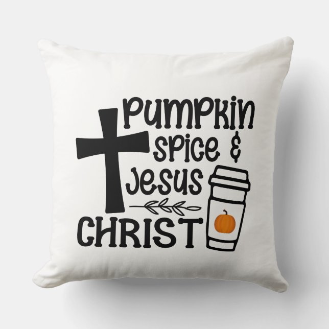 Pumpkin Spice och Jesus Kristus - Faith Kudde (Framsida)
