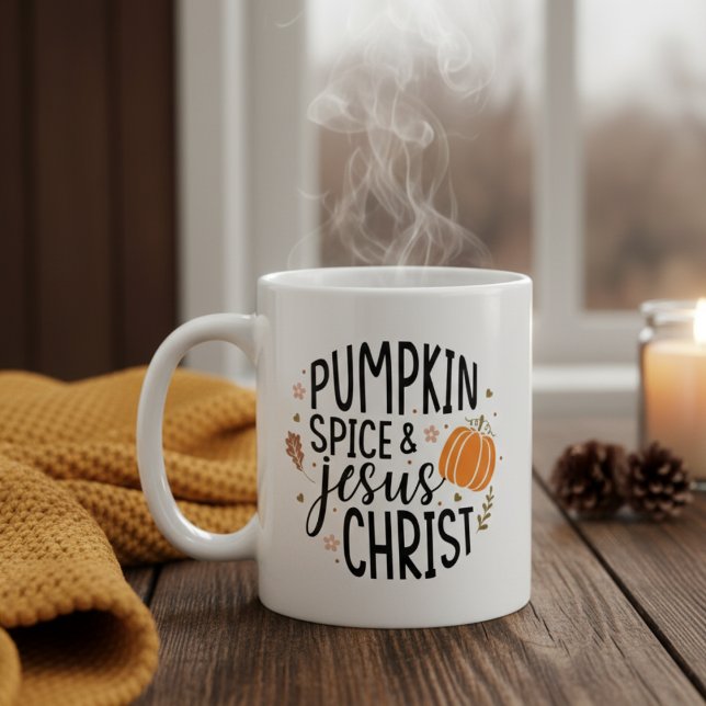Pumpkin Spice och Jesus Kristus Kaffemugg (Pumpkin Spice and Jesus Christ Autumn Inspired Christian Themed Coffee Mug)