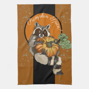 Pumpkin Spice! På en roll Pumpkin Raccoon Kökshandduk