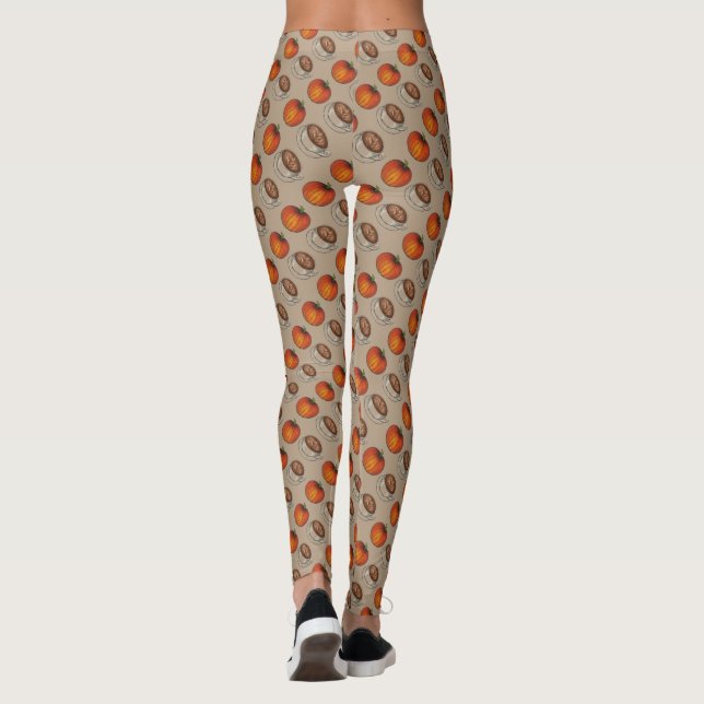 Pumpkin Spice Pumpkins Coffee Latte Tan Leggings (Baksida)