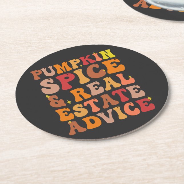 Pumpkin Spice & Real Gods Advice Funny Groovy Underlägg Papper Rund (Vinklad)