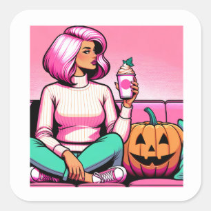 Pumpkin Spice Season Pop Art Stickers Fyrkantigt Klistermärke