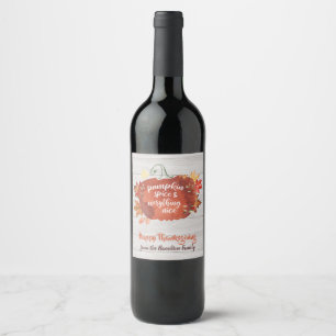 Pumpkin Spice Thanksgiving Dinner Grått Wood Vinflaska Etikett