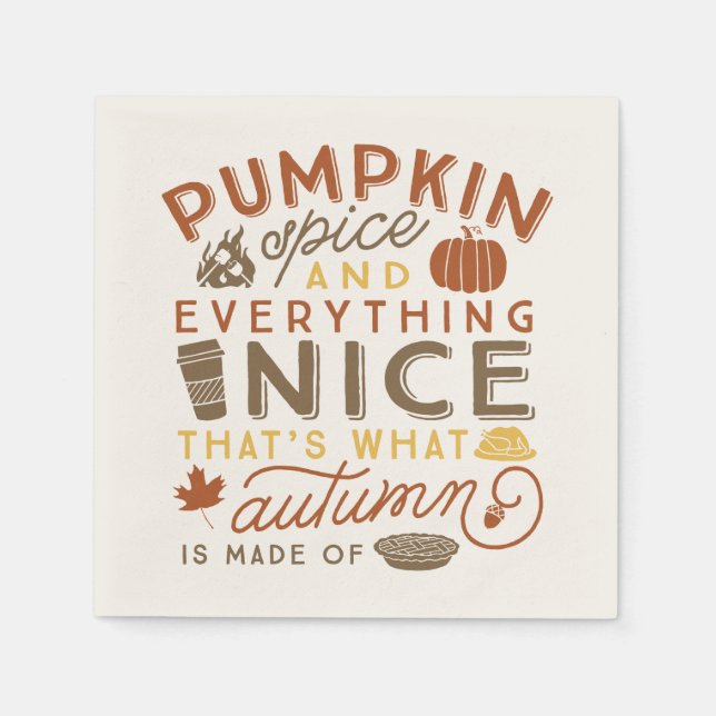 Pumpkin Spice Typography Autumn Cocktail Napkin Pappersservett (Framsidan)