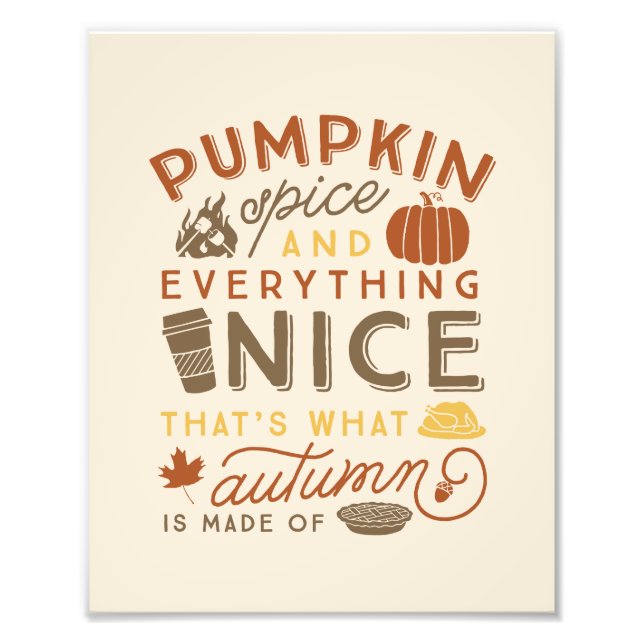 Pumpkin Spice Typography Fall Autumn Art Skriv ut Fototryck (Framsidan)