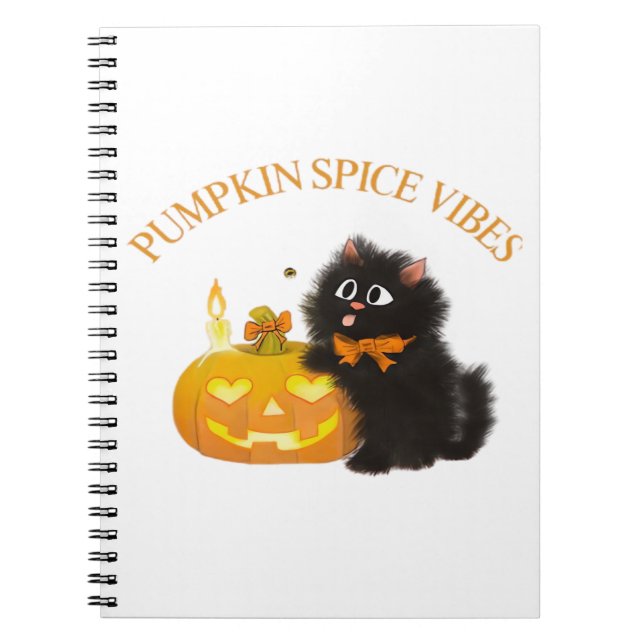 Pumpkin Spice Vibes, Halloween, svart katt, pumpa Anteckningsbok (Framsidan)