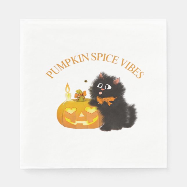 Pumpkin Spice Vibes, Halloween, svart katt, pumpa Pappersservett (Framsidan)