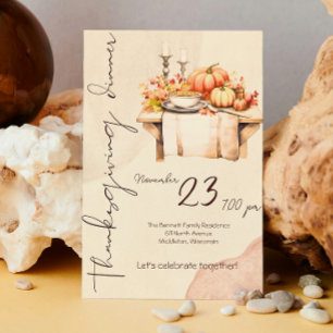 Pumpkin Spice Watercolor Boho Thanksgiving Middag Inbjudningar