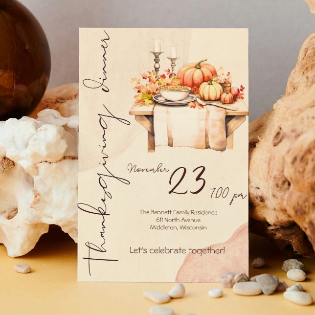 Pumpkin Spice Watercolor Boho Thanksgiving Middag Inbjudningar (Skapare uppladdad)