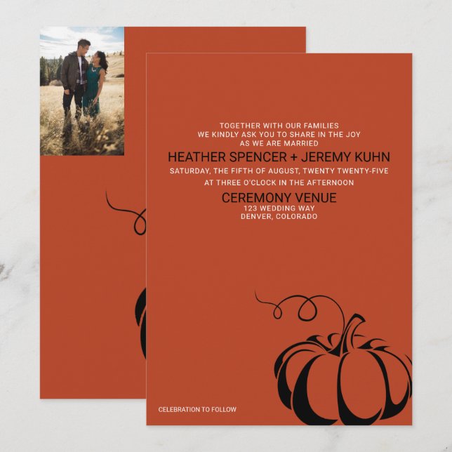 Pumpkin Spice Wedding-inbjudan Inbjudningar (Fram/baksida)